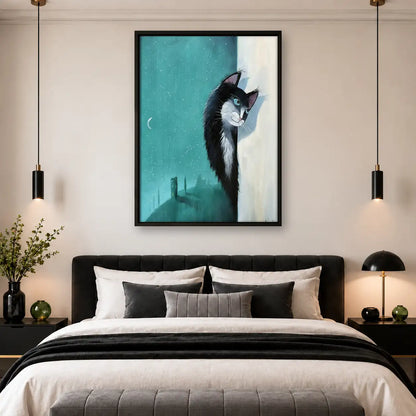 Black and White Cat at Blue Window Wall Art 4
