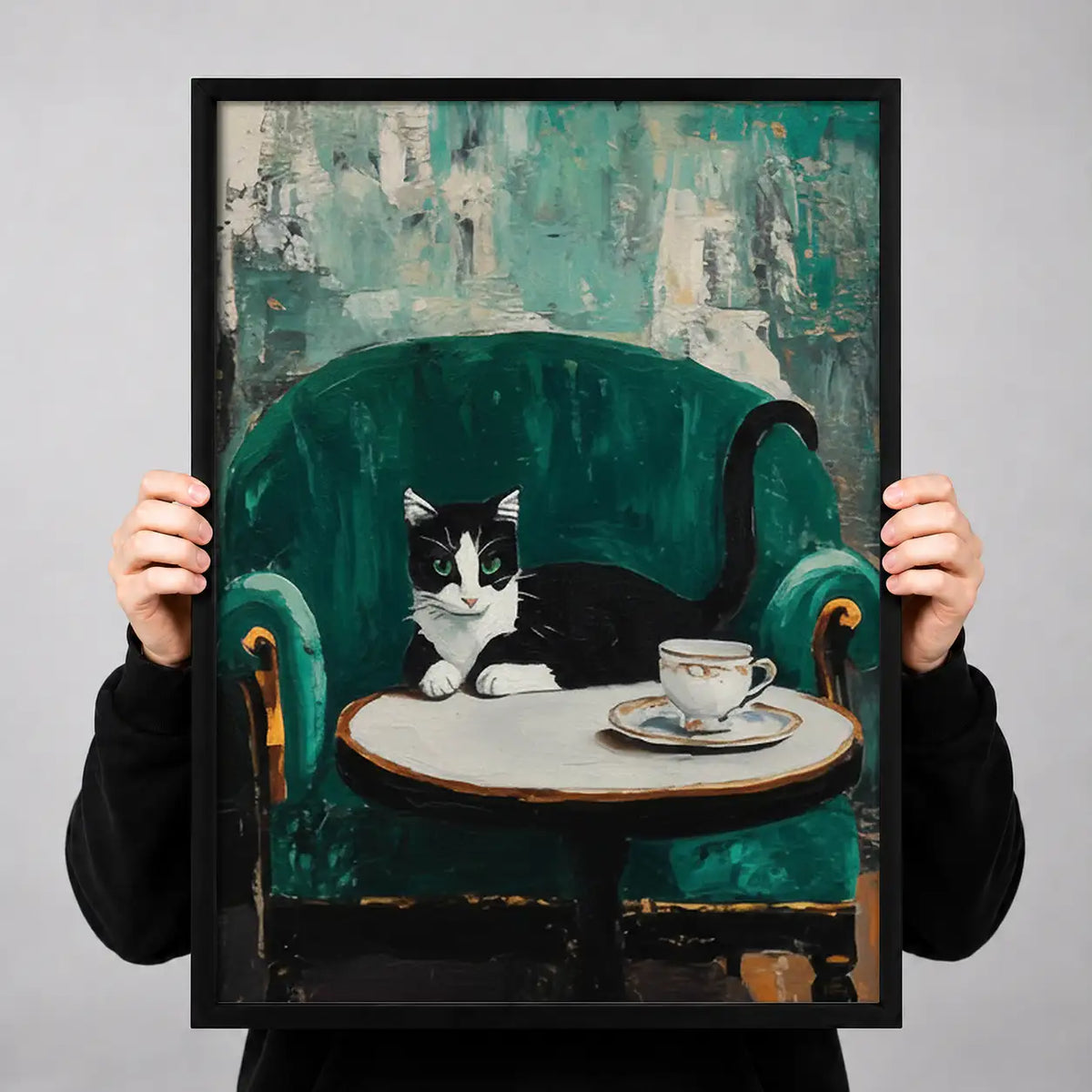 Black and White Cat at Cafe Table Wall Art 3