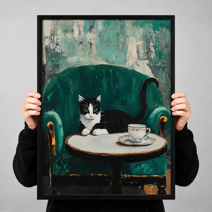 Black and White Cat at Cafe Table Wall Art 3