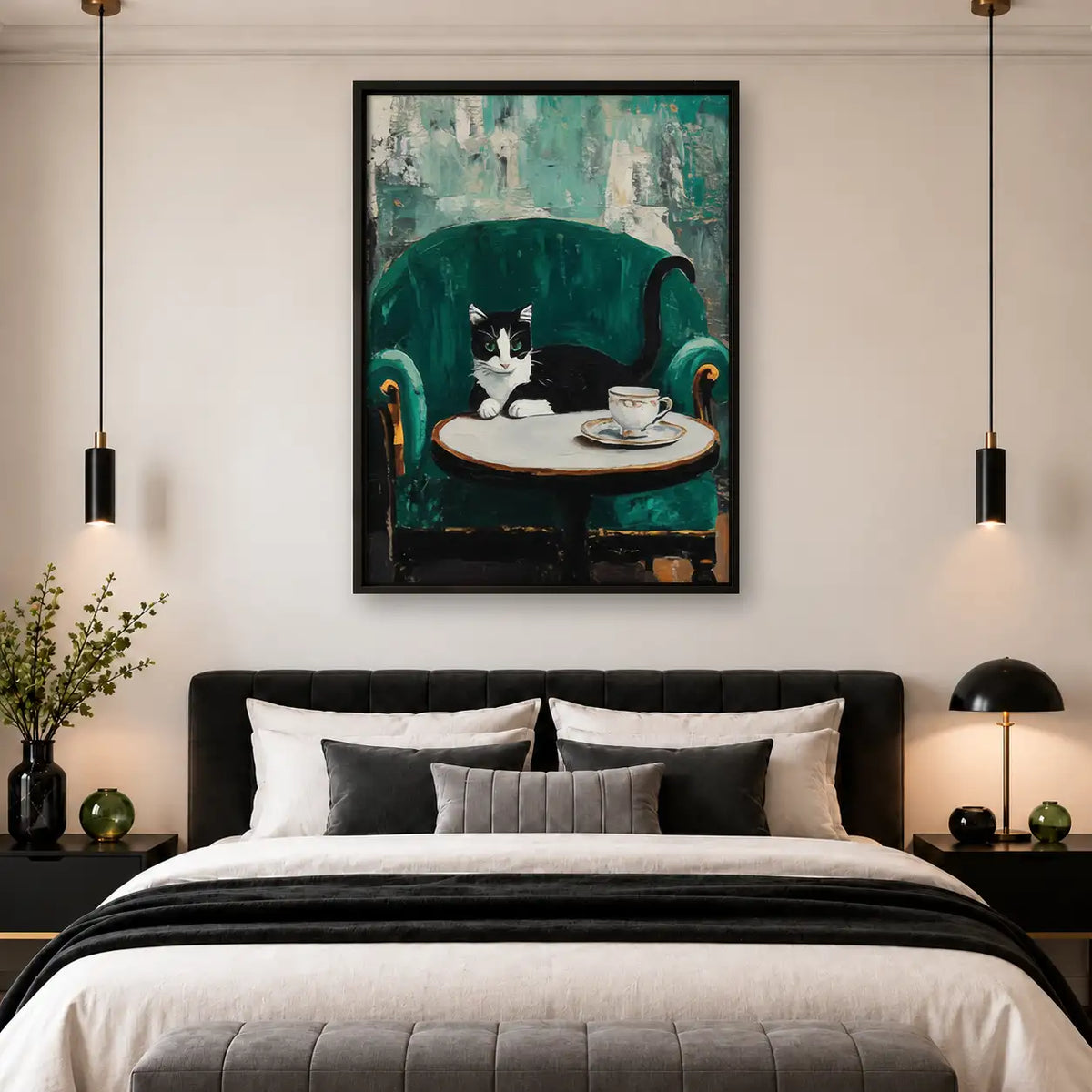 Black and White Cat at Cafe Table Wall Art 4