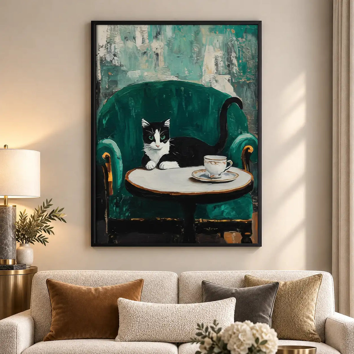 Black and White Cat at Cafe Table Wall Art 5
