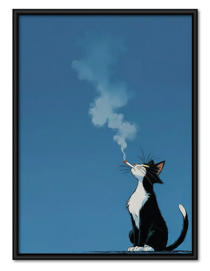 Black and White Cat Blowing Smoke Wall Art 1