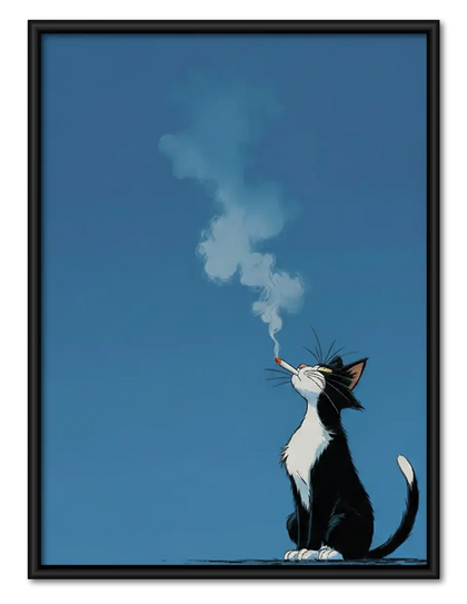 Black and White Cat Blowing Smoke Wall Art