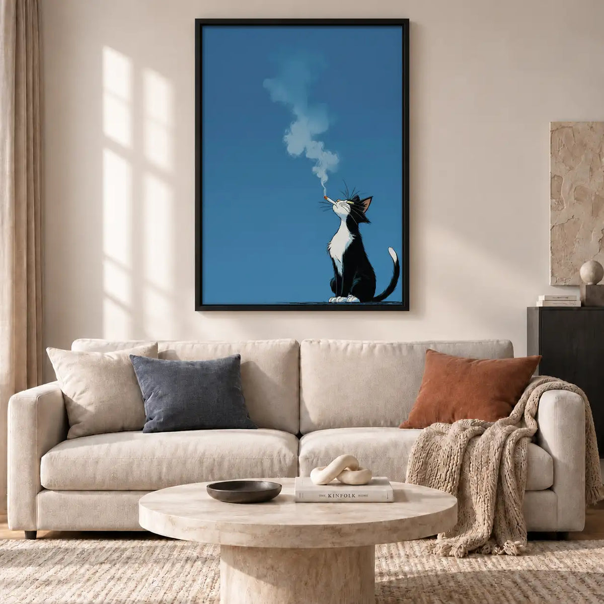 Black and White Cat Blowing Smoke Wall Art 2