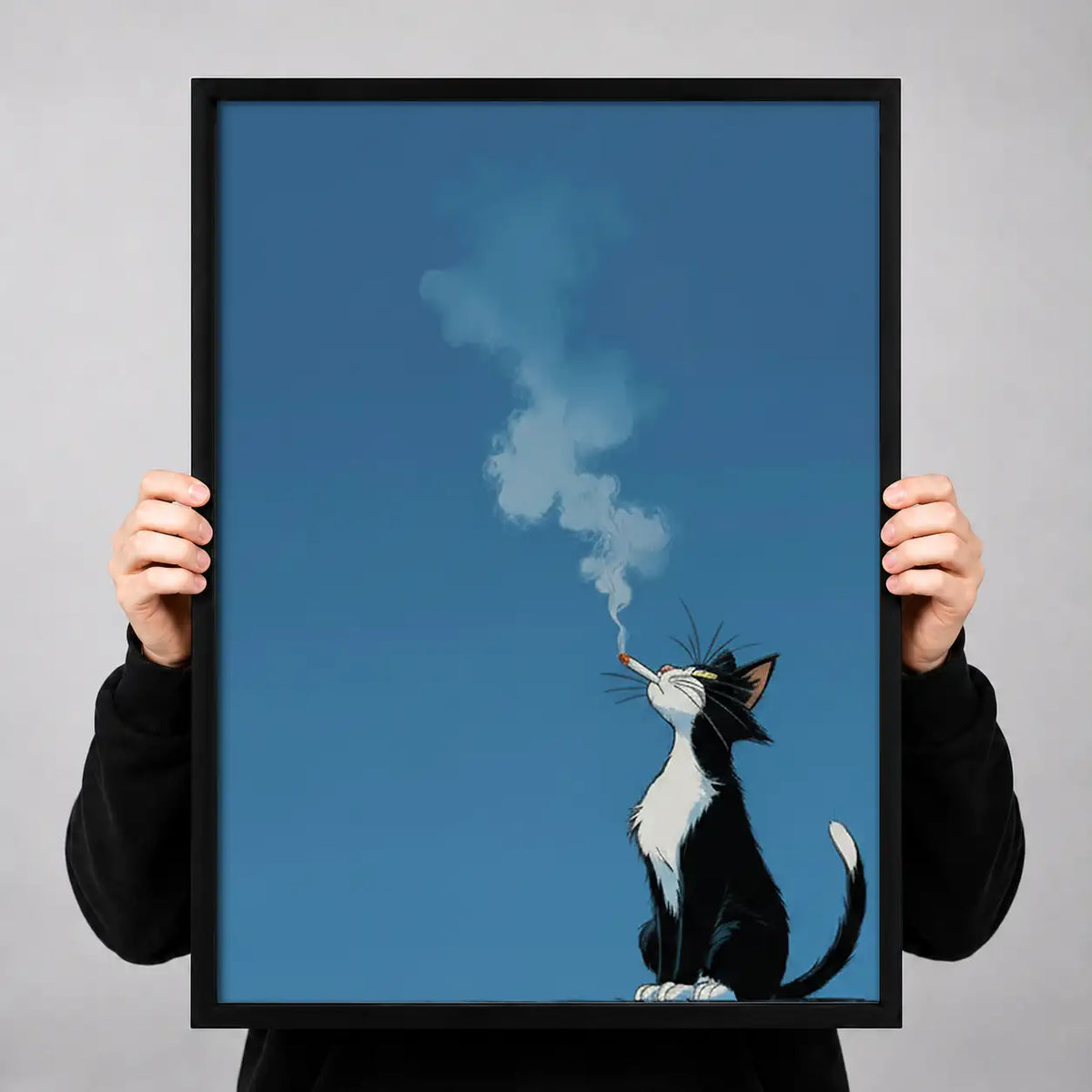 Black and White Cat Blowing Smoke Wall Art 3