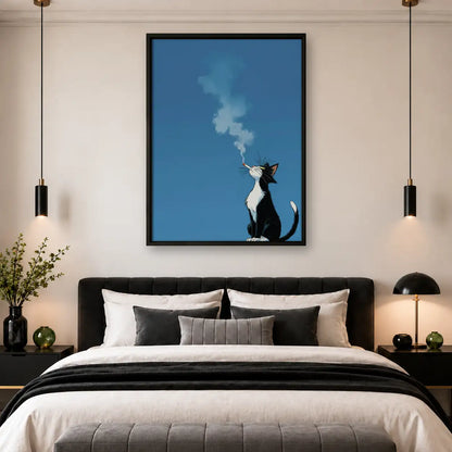 Black and White Cat Blowing Smoke Wall Art 4