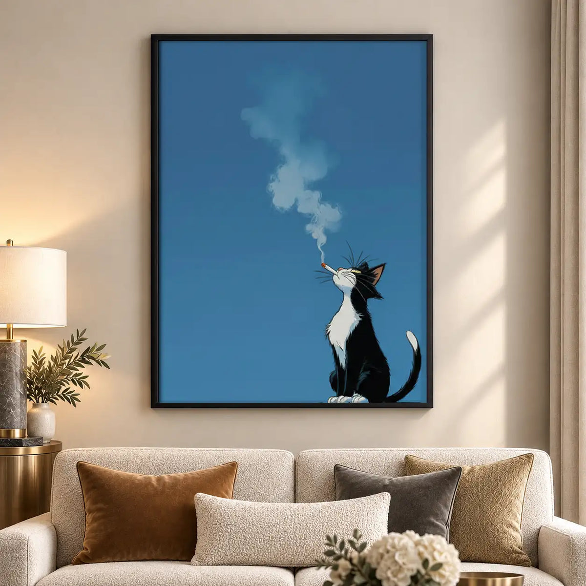 Black and White Cat Blowing Smoke Wall Art 5