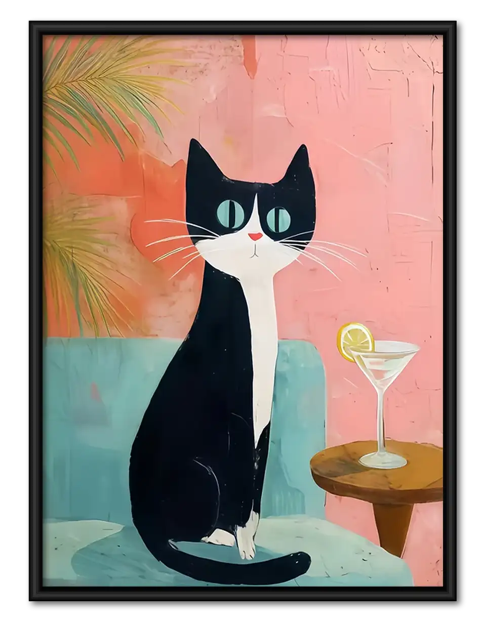 Black and White Cat Cocktail Wall Art 1
