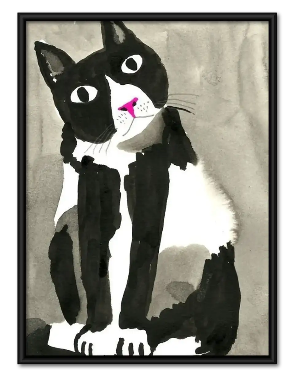 Black and White Cat Grooming Wall Art 1