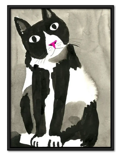 Black and White Cat Grooming Wall Art