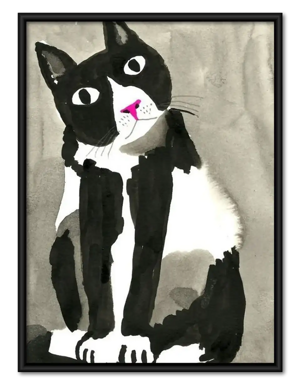 Black and White Cat Grooming Wall Art