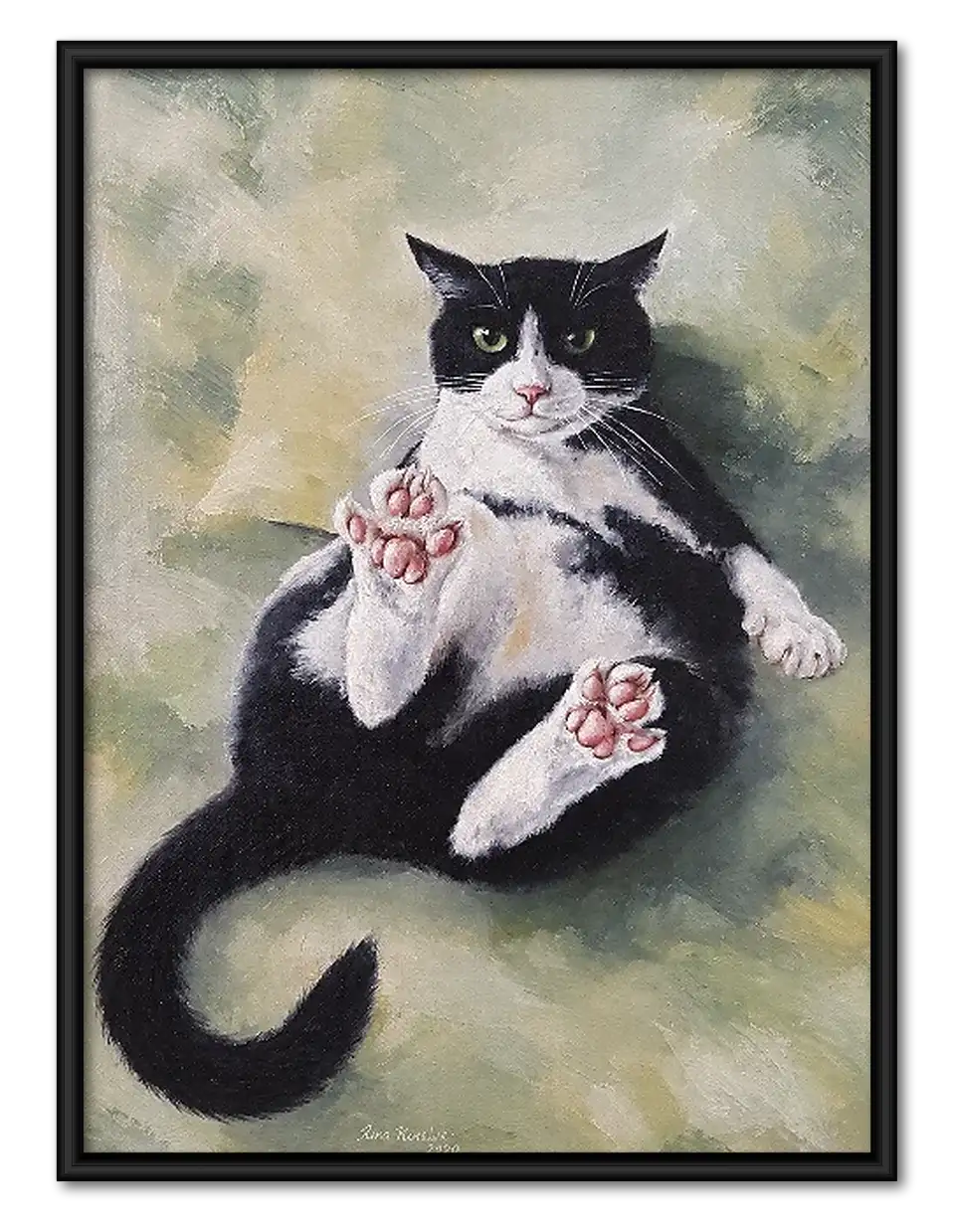 Black and White Cat Holding Pink Kitten Wall Art 1