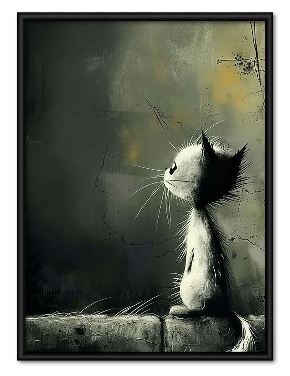 Black and White Cat in Moonlight Wall Art 1