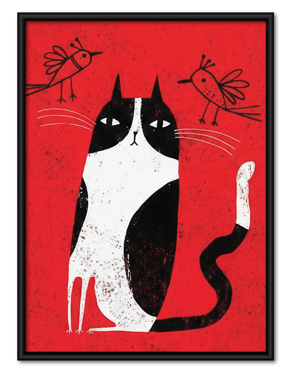 Black and White Cat Pair on Red Wall Art 1