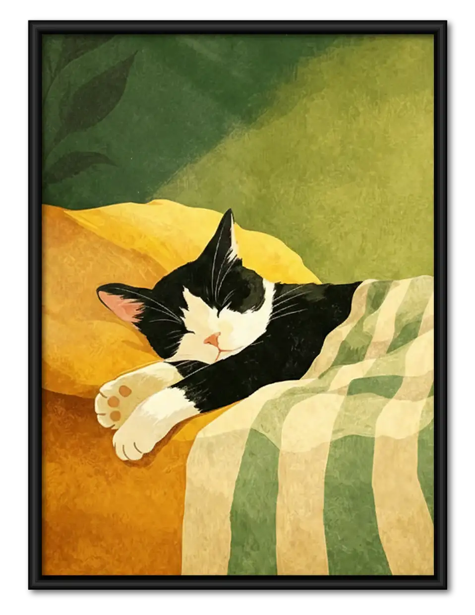 Black and White Cat Sleeping Wall Art 1