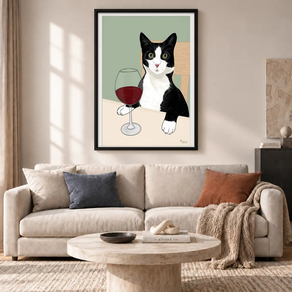 Black and White Cat with Red Wine Wall Art 2