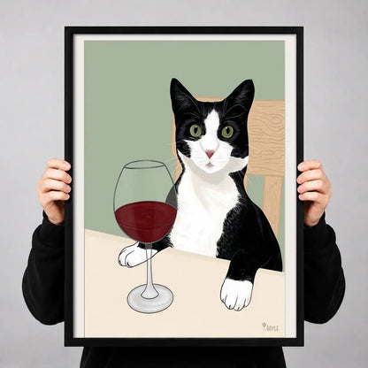 Black and White Cat with Red Wine Wall Art 3