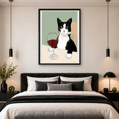 Black and White Cat with Red Wine Wall Art 4