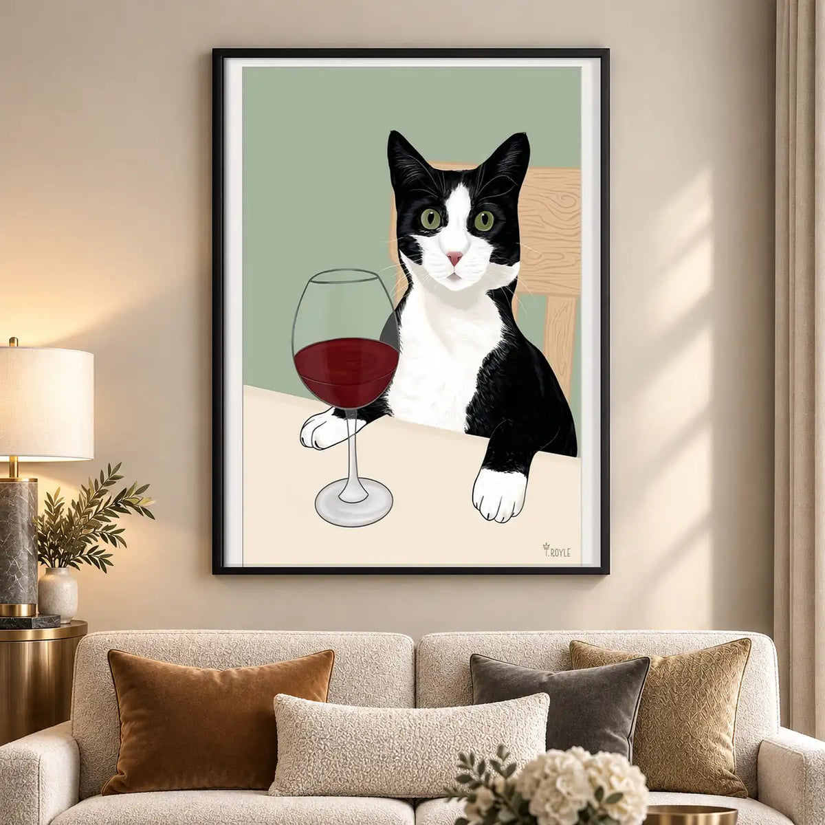 Black and White Cat with Red Wine Wall Art 5