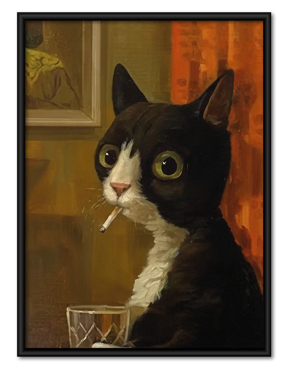 Black and White Cat with Wine Wall Art 1