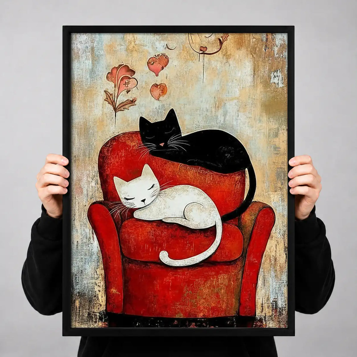 Black and White Cats on Red Chair Wall Art 3