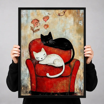 Black and White Cats on Red Chair Wall Art 3