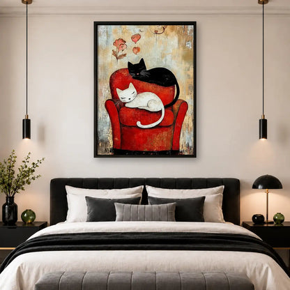 Black and White Cats on Red Chair Wall Art 4