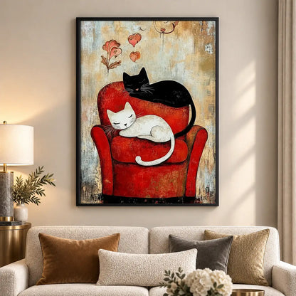 Black and White Cats on Red Chair Wall Art 5