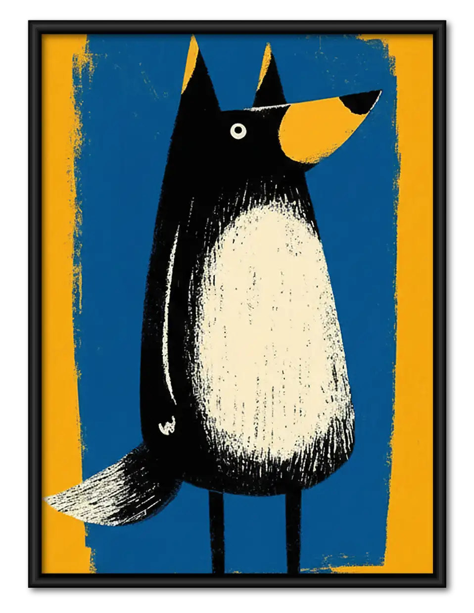 Black and White Dog on Blue Wall Art 1