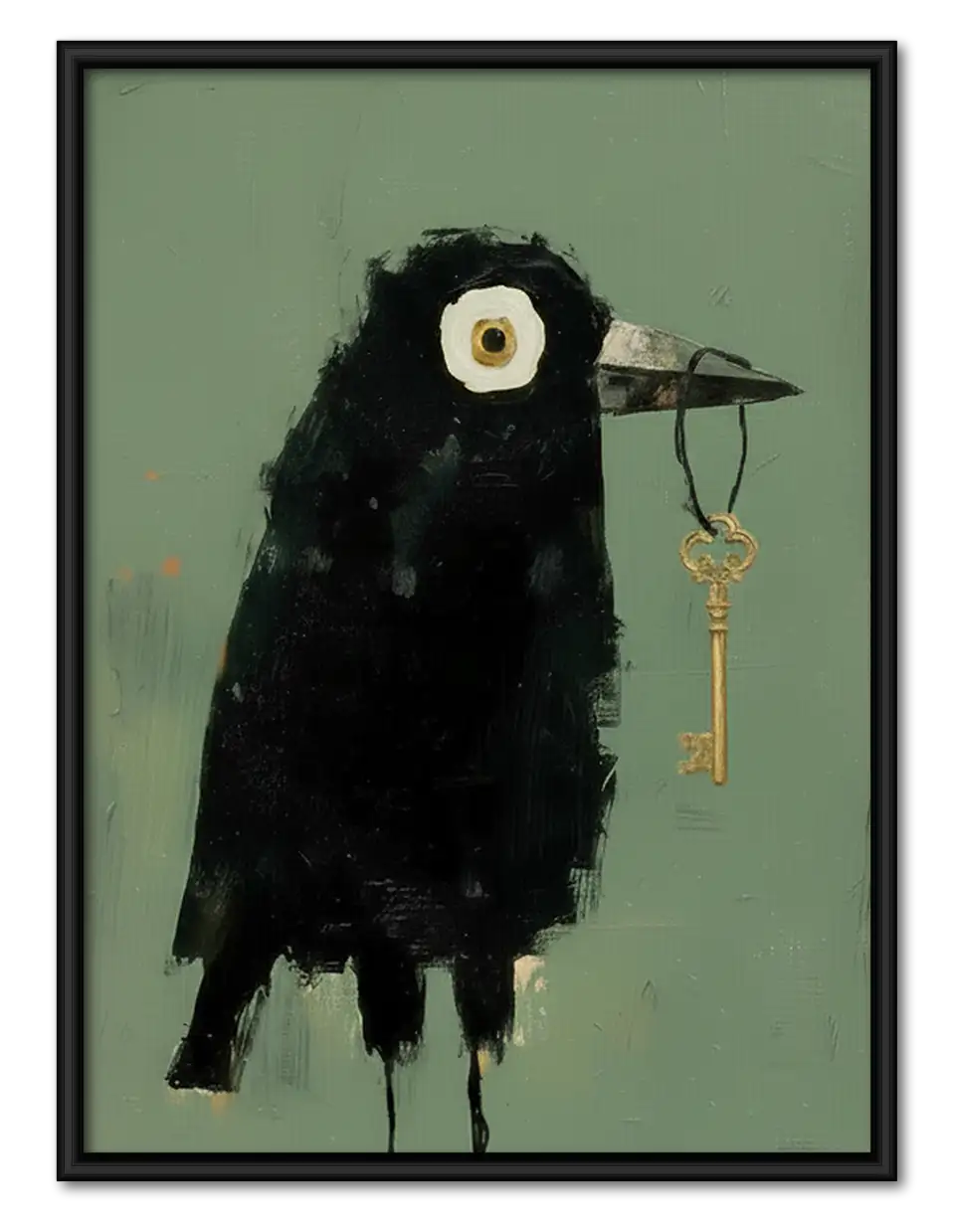 Black Bird Carrying Golden Key Wall Art 1