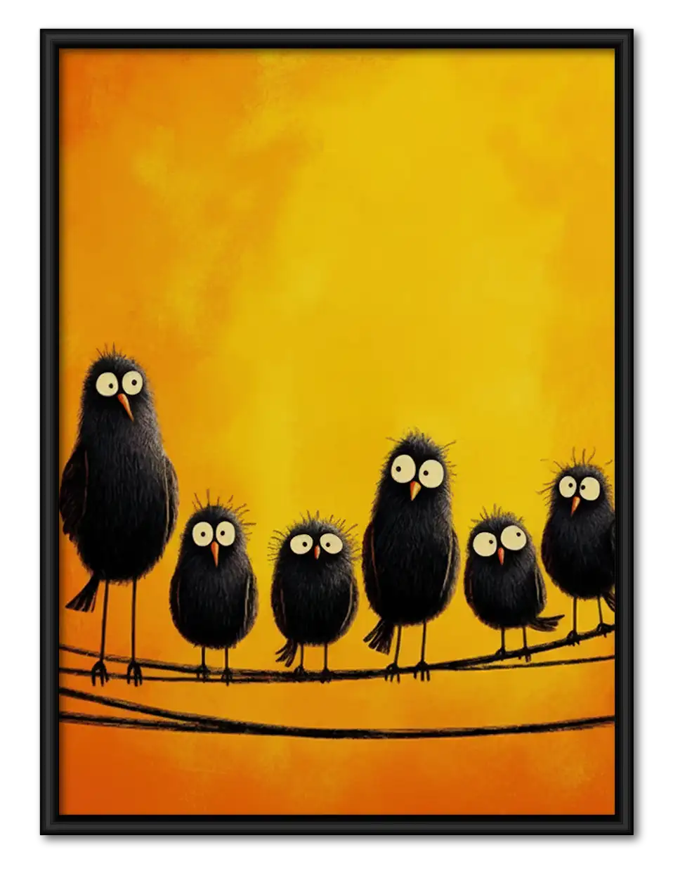 Black Bird Family on Golden Wall Art 1