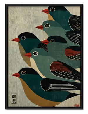 Black Bird Flock Vintage Pattern Wall Art