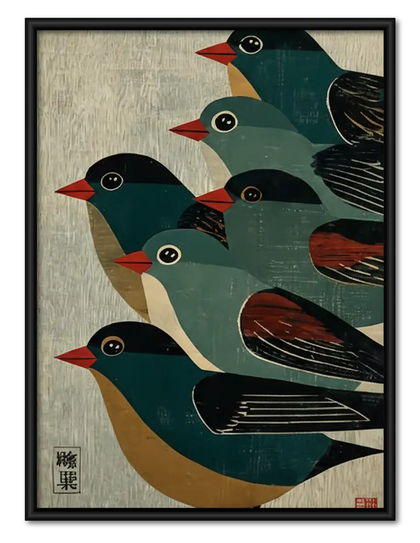 Black Bird Flock Vintage Pattern Wall Art