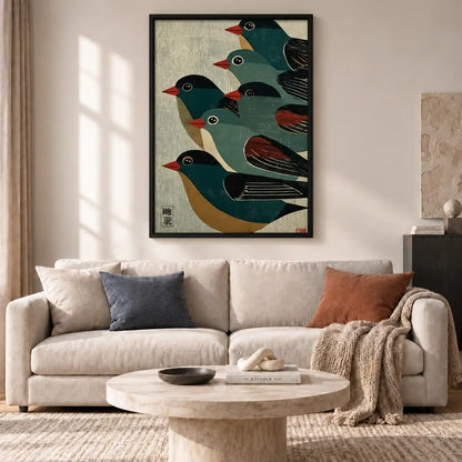 Black Bird Flock Vintage Pattern Wall Art 2