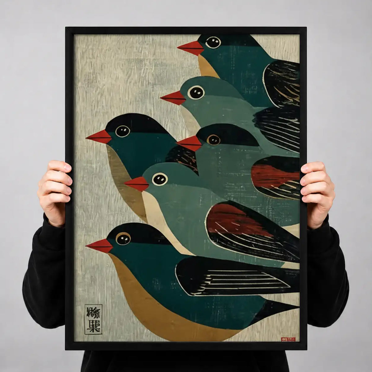 Black Bird Flock Vintage Pattern Wall Art 3