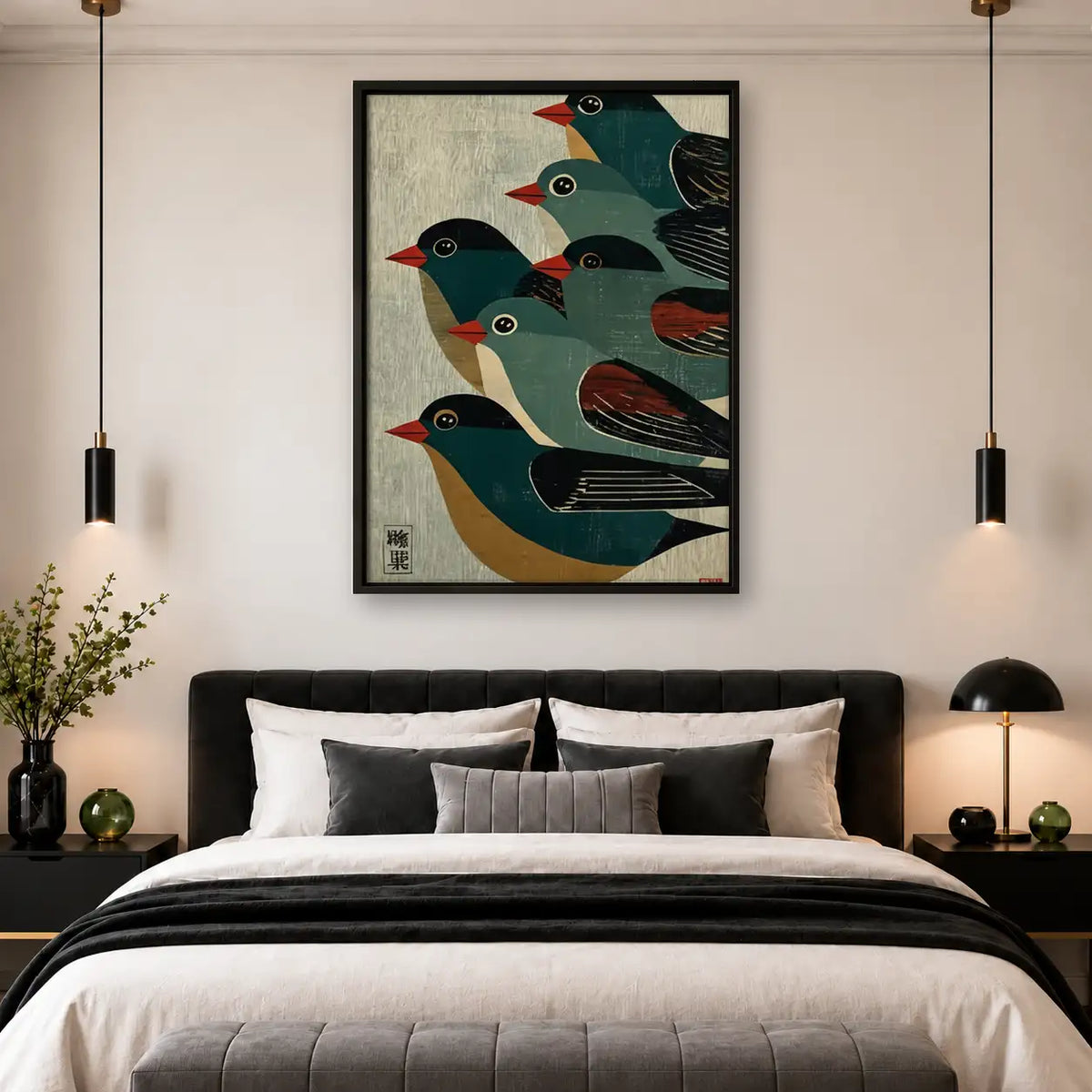 Black Bird Flock Vintage Pattern Wall Art 4