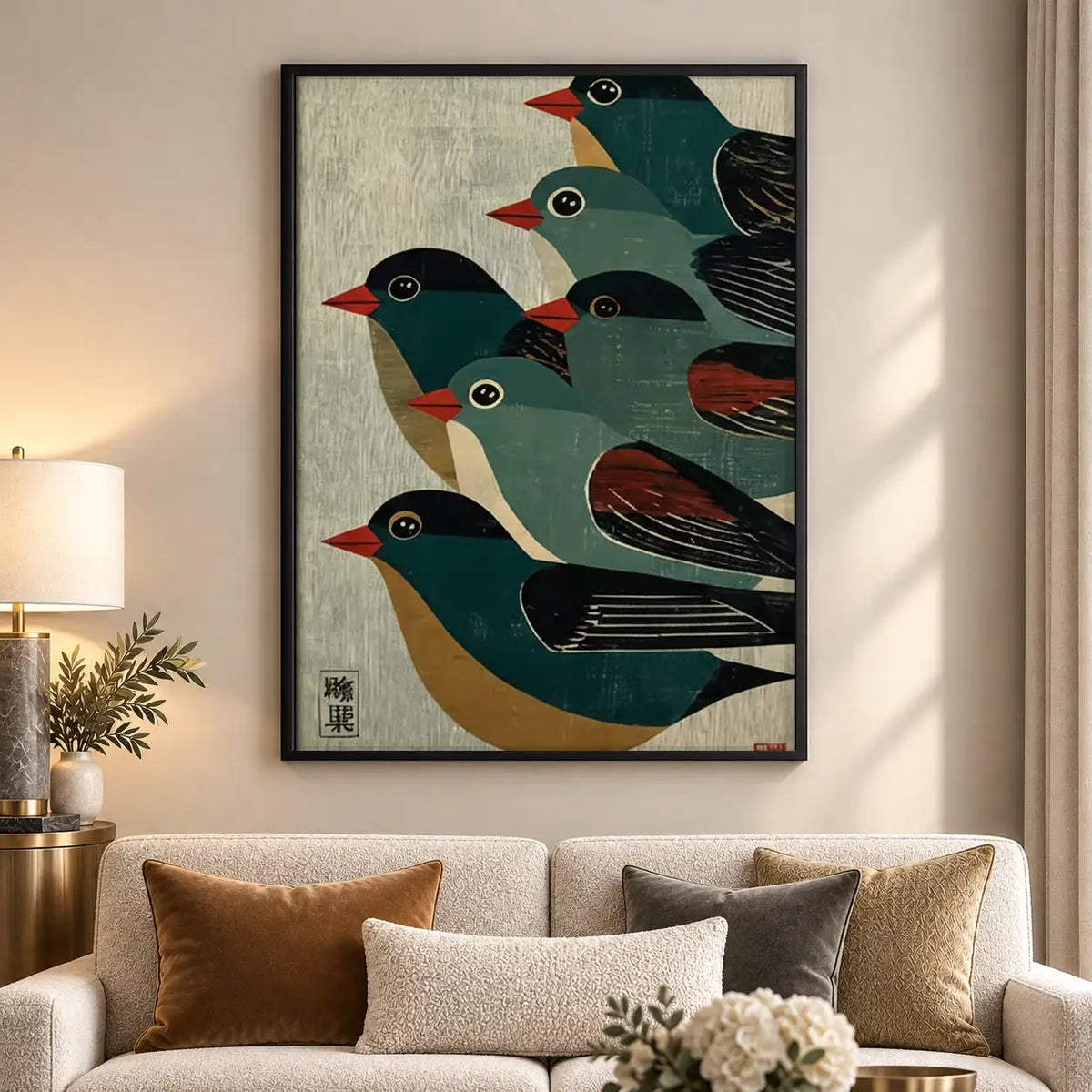 Black Bird Flock Vintage Pattern Wall Art 5