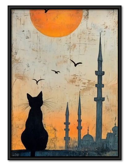 Black Cat and Istanbul Skyline Wall Art 1