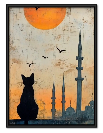 Black Cat and Istanbul Skyline Wall Art