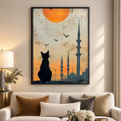 Black Cat and Istanbul Skyline Wall Art 5