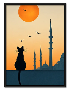 Black Cat and Istanbul Sunset Wall Art