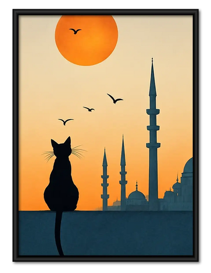 Black Cat and Istanbul Sunset Wall Art