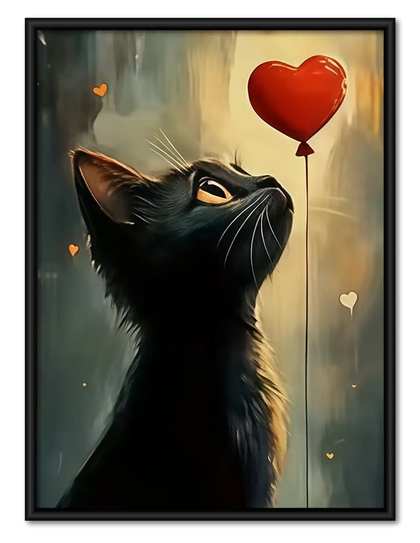 Black Cat and Red Balloon Wall Art