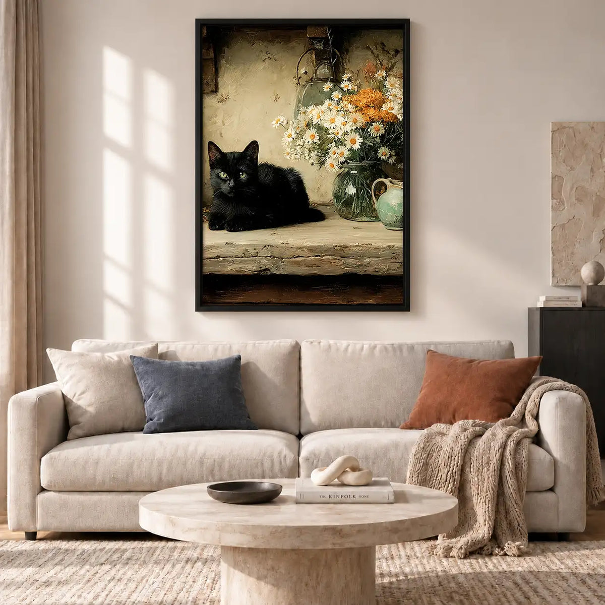 Black Cat and White Flower Still Life Wall Art 2