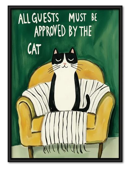 Black Cat Approves All Guests Wall Art