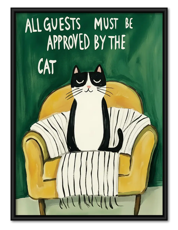 Black Cat Approves All Guests Wall Art