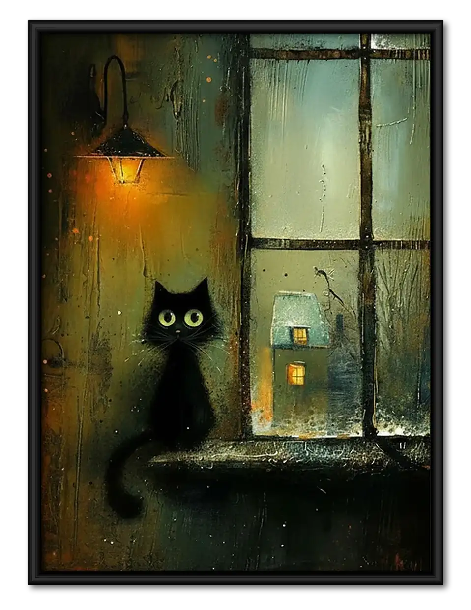 Black Cat at Apartment Window Wall Art 1
