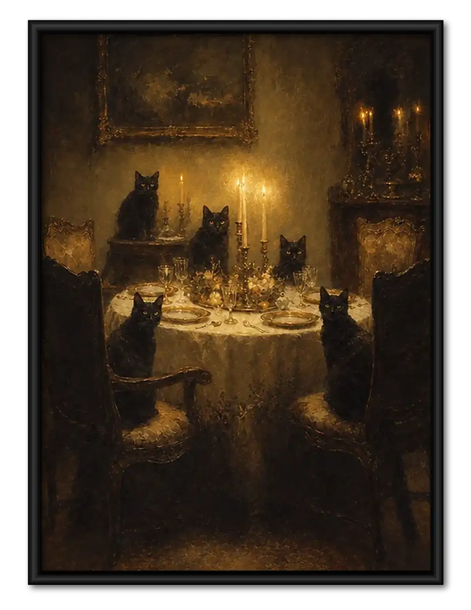 Black Cat at Candlelit Dinner Wall Art 1