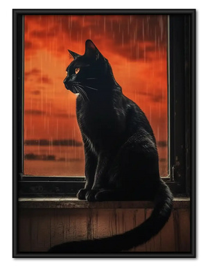 Black Cat at Fiery Sunset Window Wall Art
