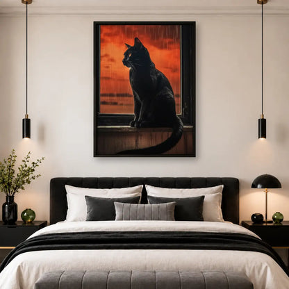 Black Cat at Fiery Sunset Window Wall Art 4